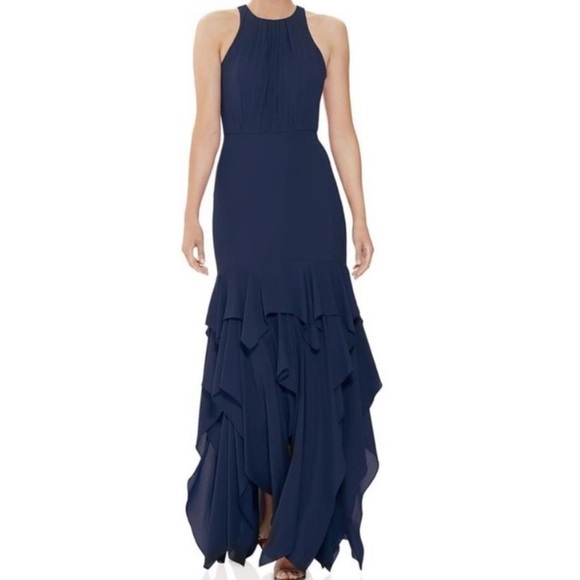 Halston Heritage Dresses & Skirts - Halston Sleeveless Ruffle Skirt Georgette Long Gown